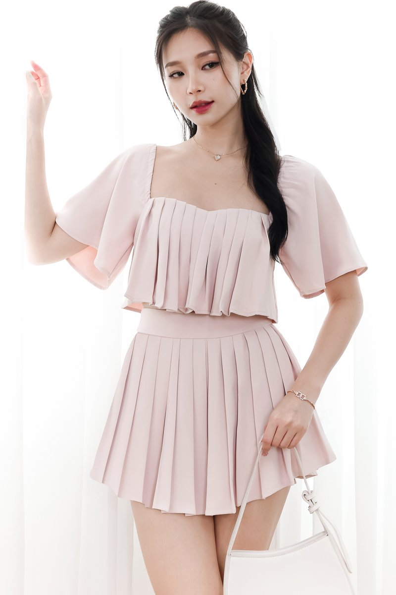 Faye Flutter Pleat Co-ord Top in Light Pink