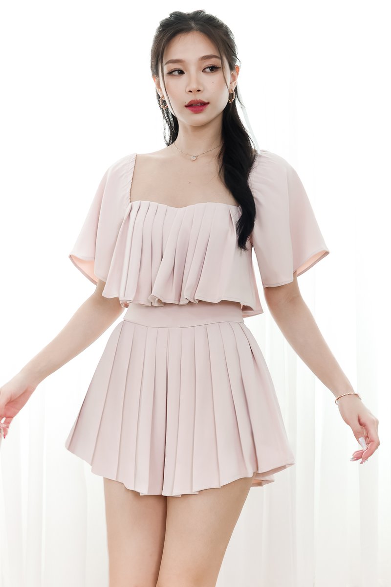 Faye Flutter Pleat Co-ord Skorts in Light Pink Faye Flutter Pleat Co-ord Skorts in Light Pink