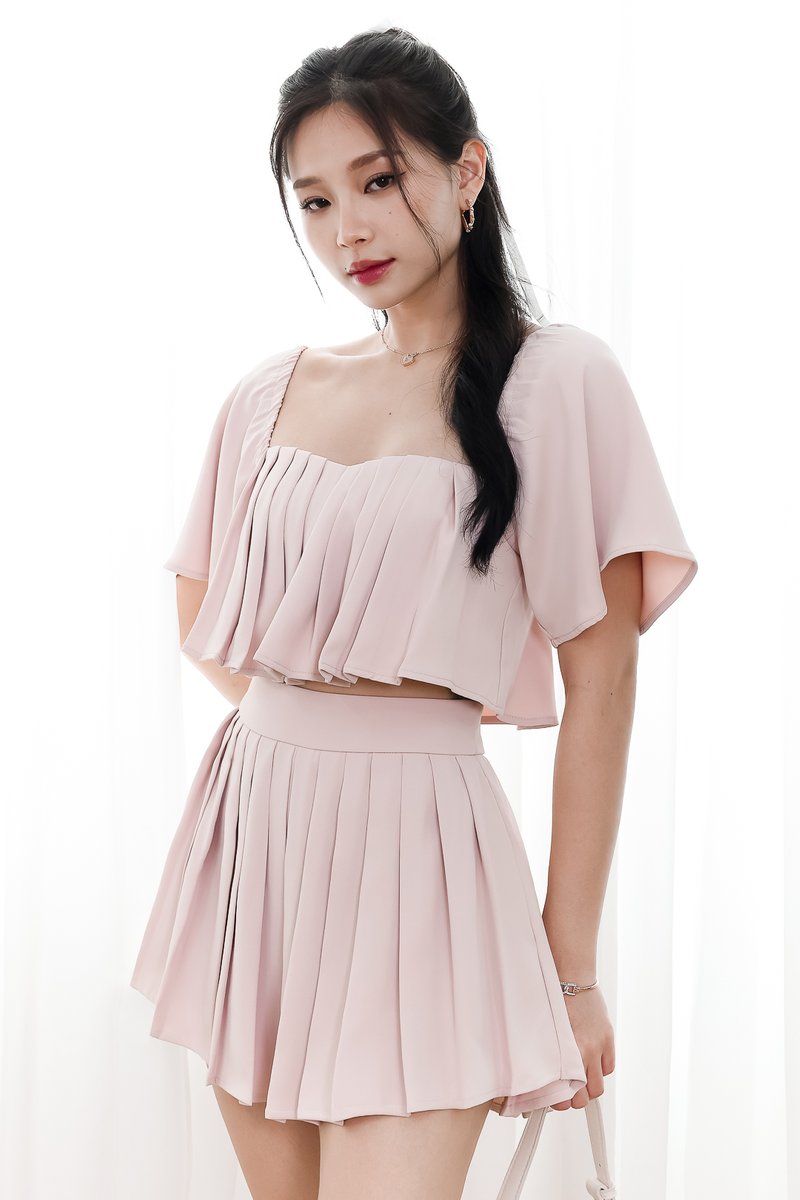 Faye Flutter Pleat Co-ord Skorts in Light Pink Faye Flutter Pleat Co-ord Skorts in Light Pink