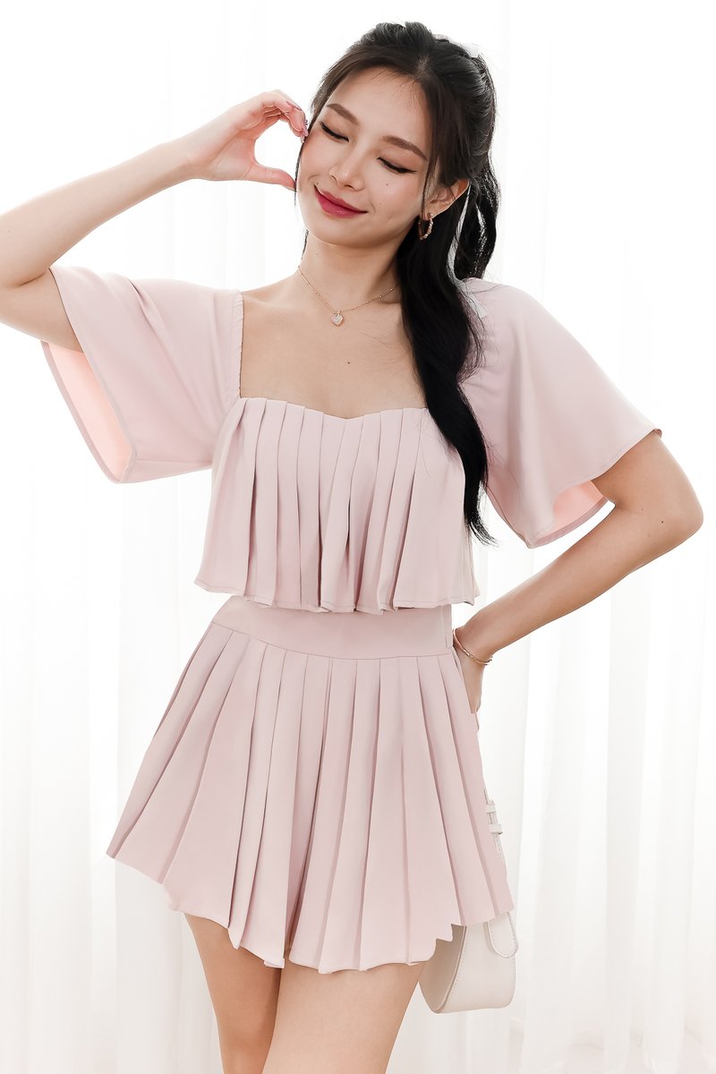 Faye Flutter Pleat Co-ord Skorts in Light Pink Faye Flutter Pleat Co-ord Skorts in Light Pink