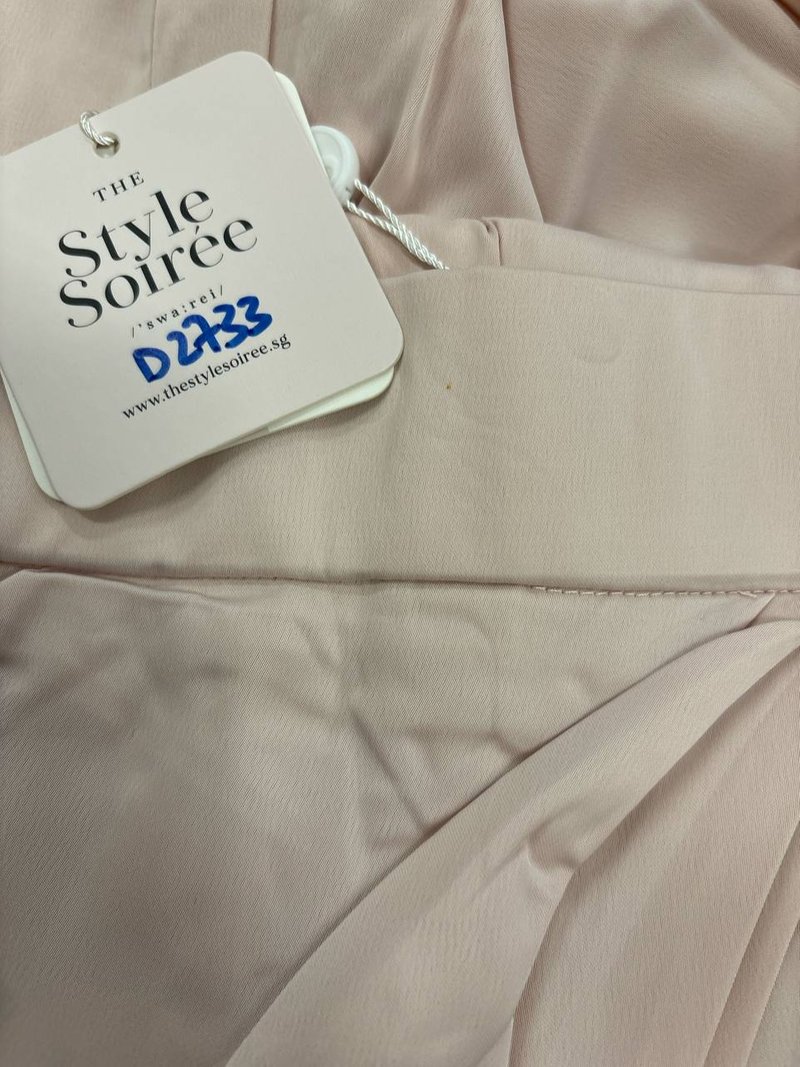 DEFECT | Deliana Drape Satin Midi in Pastel Pink in XS DEFECT | Deliana Drape Satin Midi in Pastel Pink in XS