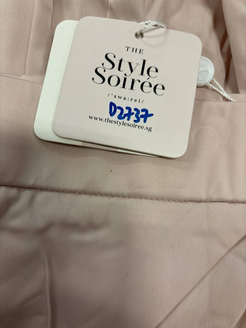 DEFECT | Deliana Drape Satin Midi in Pastel Pink in XS DEFECT | Deliana Drape Satin Midi in Pastel Pink in XS