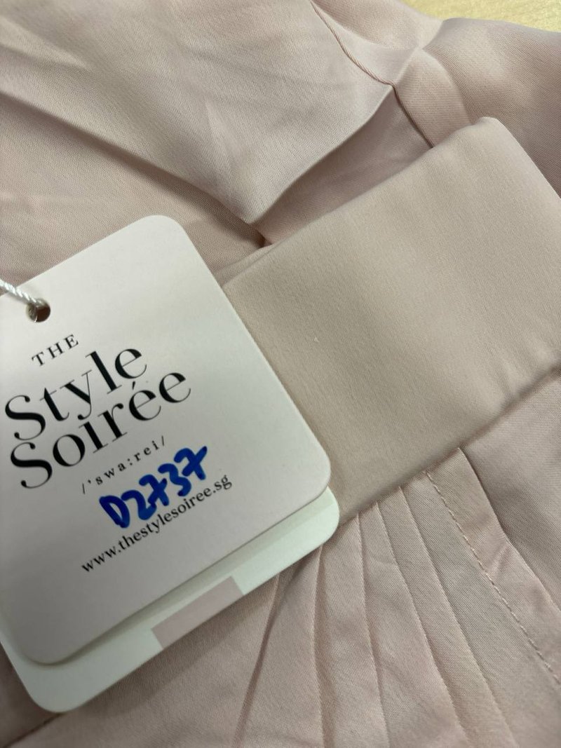 DEFECT | Deliana Drape Satin Midi in Pastel Pink in XS DEFECT | Deliana Drape Satin Midi in Pastel Pink in XS