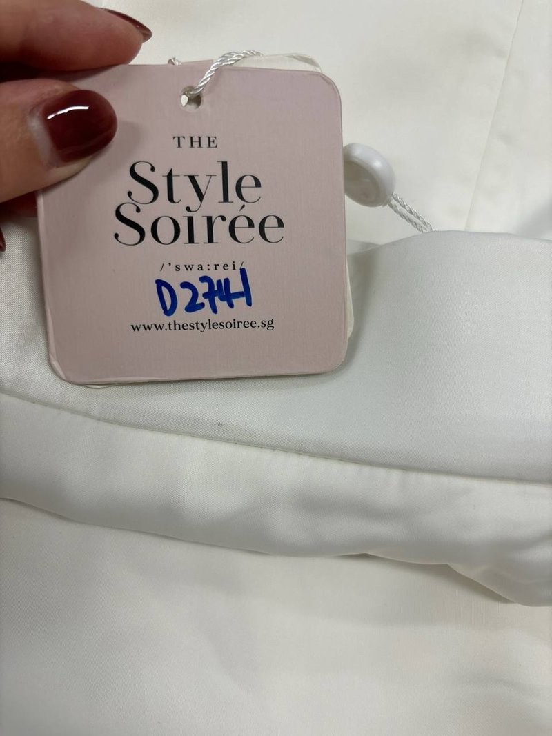 DEFECT | Deliana Drape Satin Midi in White in XS DEFECT | Deliana Drape Satin Midi in White in XS