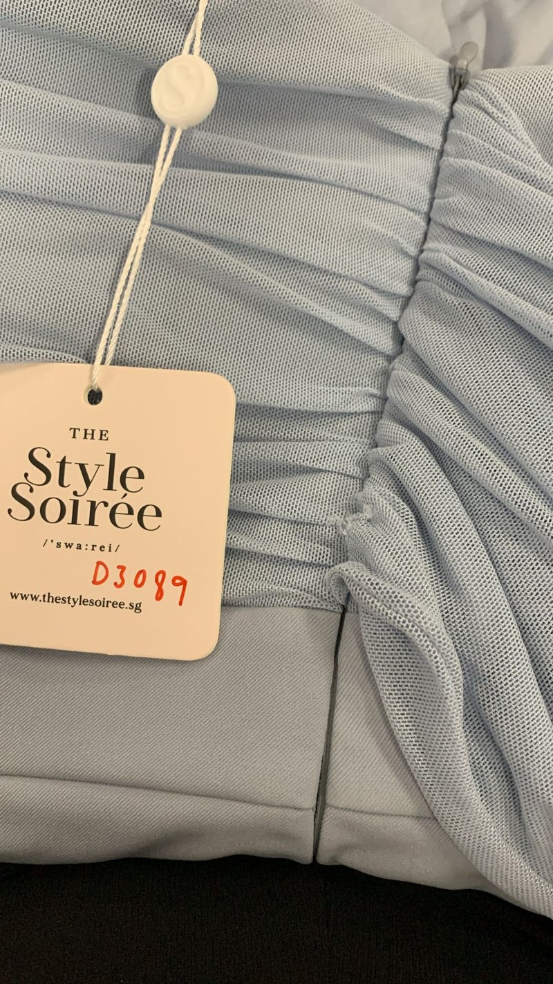 DEFECT | Madeline Mesh One Shoulder Jumpsuit in Light Blue in M DEFECT | Madeline Mesh One Shoulder Jumpsuit in Light Blue in M