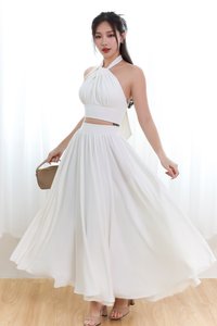 DEFECT | Heda Co-ord Maxi Skirt in White ( Regular Length ) in M,XL