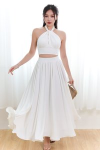 DEFECT | Heda Co-ord Maxi Skirt in White ( Regular Length ) in M,XL
