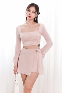 DEFECT | Rin Ribbon Sleeved Co-ord Top in Ballet Pink in M