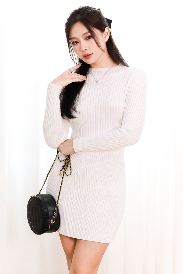 Sandie Sweater Dress in Cream White
