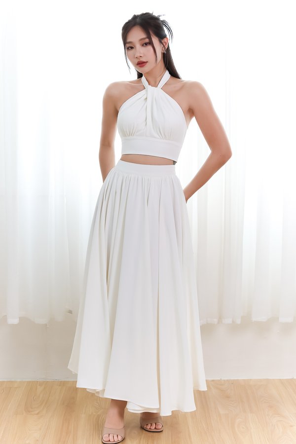DEFECT | Heda Co-ord Maxi Skirt in White ( Regular Length ) in L