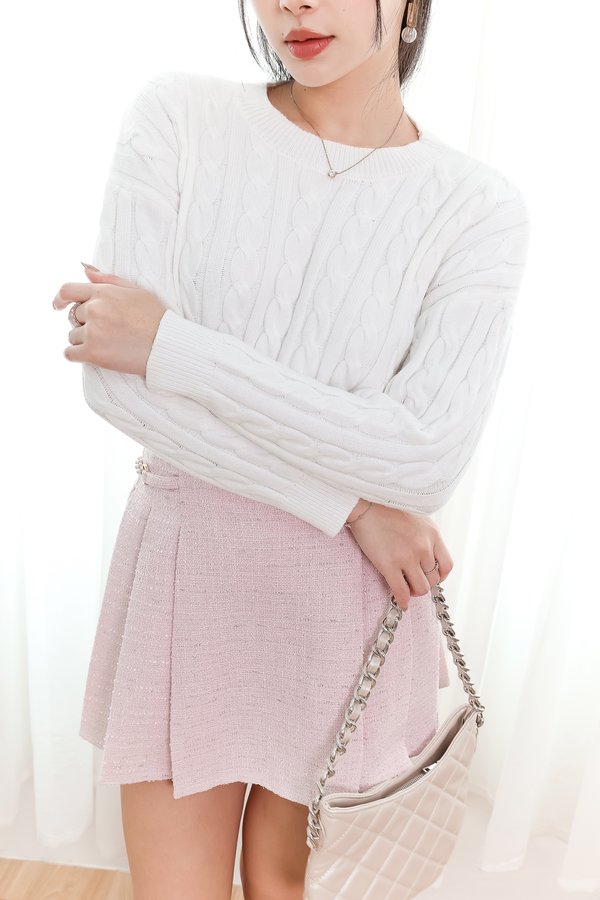 Callie Cable Knit Sweater in White