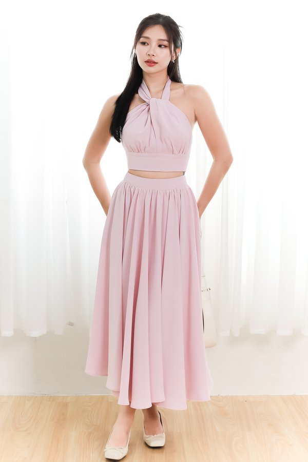 Heda Co-ord Maxi Skirt Set in Light Pink ( Petite Length )