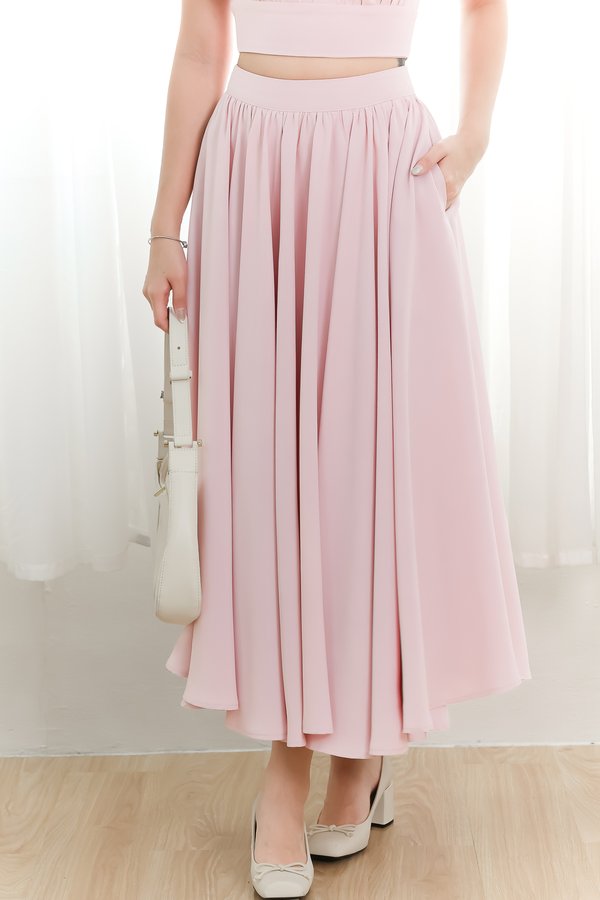 Heda Co-ord Maxi Skirt in Light Pink ( Petite Length )