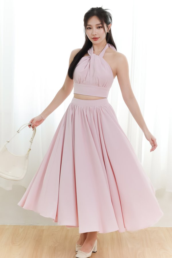 Heda Co-ord Maxi Skirt Set in Light Pink ( Petite Length )