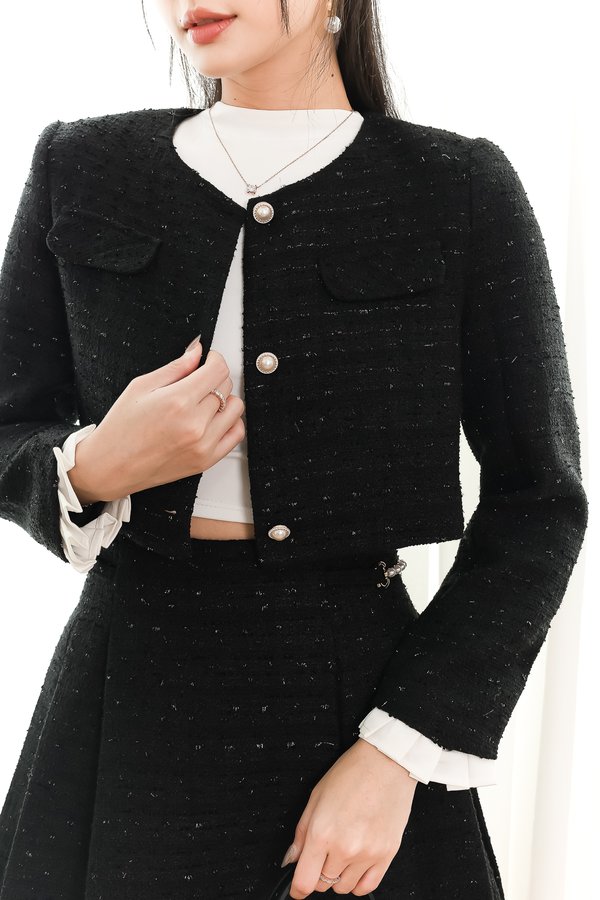 BACKORDER | Tenzie Tweed Co-ord Jacket V2 in Black