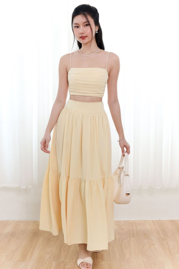 DEFECT | Tilly Tiered Maxi Petite in Pastel Yellow in XXS