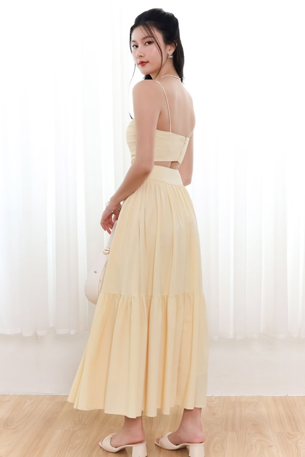DEFECT | Tilly Tiered Maxi Petite in Pastel Yellow in XXS