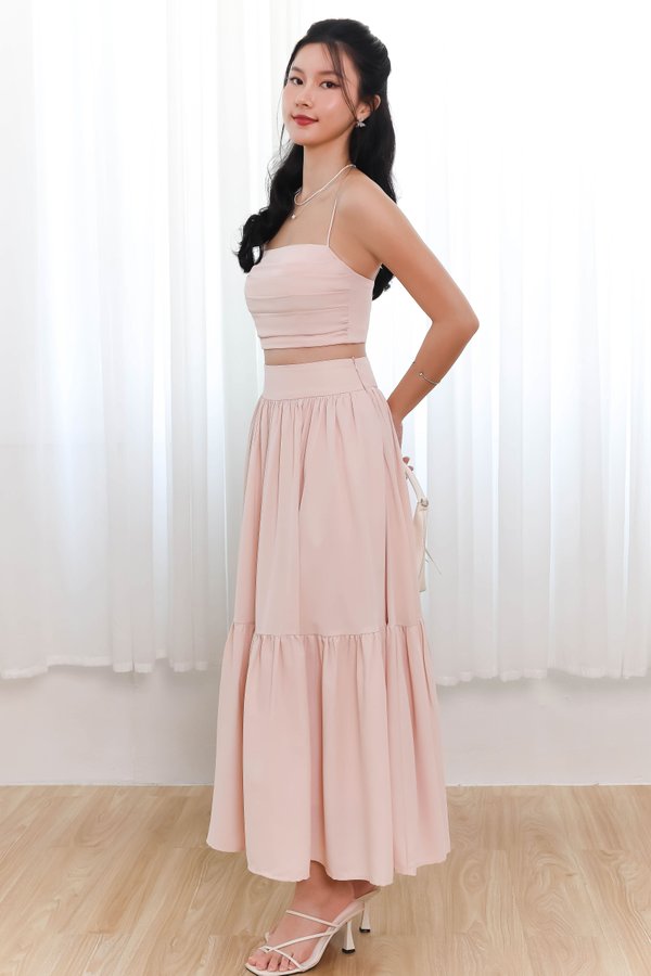 DEFECT | Tilly Tiered Maxi Petite in Blush Pink in XS