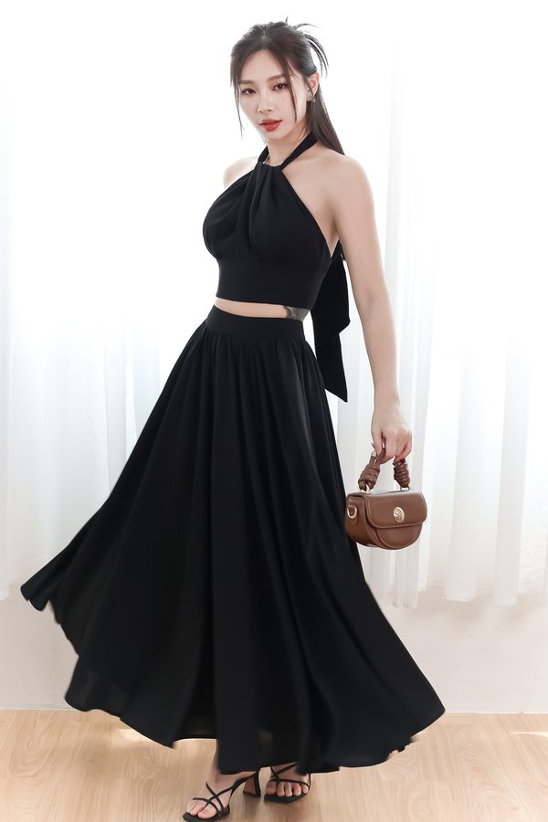 DEFECT | Heda Co-ord Maxi Skirt in Black ( Regular Length ) in S