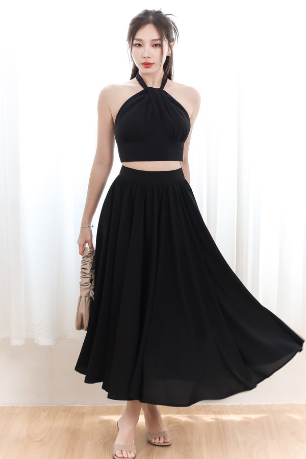 Heda Co-ord Maxi Skirt Set in Black ( Petite Length )