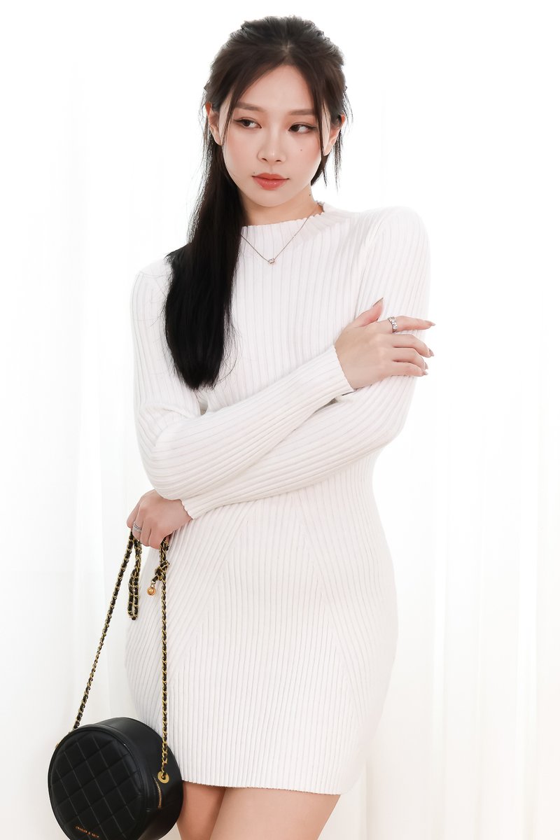 Sandie Sweater Dress in Cream White