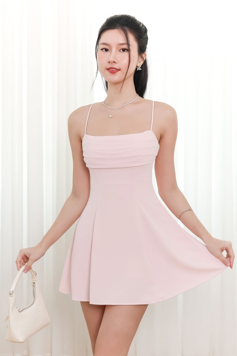 Clarine Cross Back Romper Dress in Light Pastel Pink