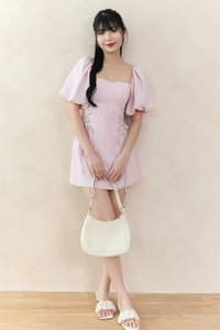 Serene Sweetheart Sleeved Romper Dress in Light Pink