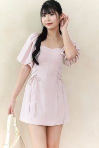 Serene Sweetheart Sleeved Romper Dress in Light Pink