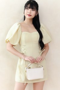 Serene Sweetheart Sleeved Romper Dress in Light Yellow