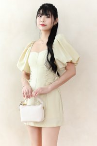 Serene Sweetheart Sleeved Romper Dress in Light Yellow