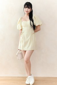Serene Sweetheart Sleeved Romper Dress in Light Yellow