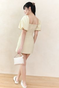 DEFECT | Serene Sweetheart Sleeved Romper Dress in Light Yellow in XS DEFECT | Serene Sweetheart Sleeved Romper Dress in Light Yellow in XS