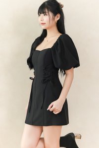 Serene Sweetheart Sleeved Romper Dress in Black Serene Sweetheart Sleeved Romper Dress in Black