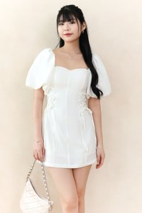 Serene Sweetheart Sleeved Romper Dress in White