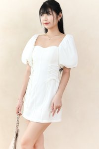 Serene Sweetheart Sleeved Romper Dress in White