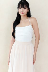 Claredy Cross Back Pearl Top in White Claredy Cross Back Pearl Top in White