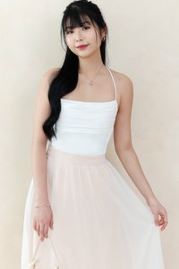 Claredy Cross Back Pearl Top in White Claredy Cross Back Pearl Top in White