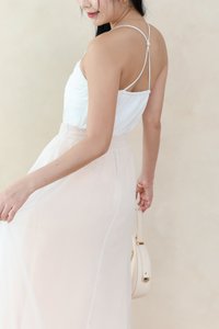 Claredy Cross Back Pearl Top in White Claredy Cross Back Pearl Top in White