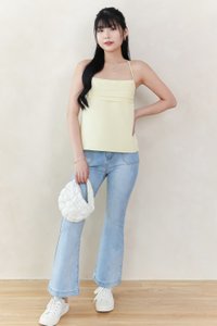 Claredy Cross Back Pearl Top in Light Yellow Claredy Cross Back Pearl Top in Light Yellow