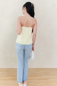 Claredy Cross Back Pearl Top in Light Yellow Claredy Cross Back Pearl Top in Light Yellow
