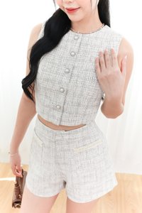 Tiarie Tweed Co-ord Top in Grey Blue Tiarie Tweed Co-ord Top in Grey Blue