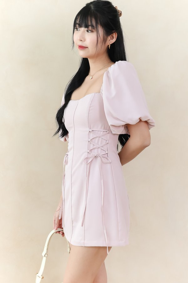 Serene Sweetheart Sleeved Romper Dress in Light Pink