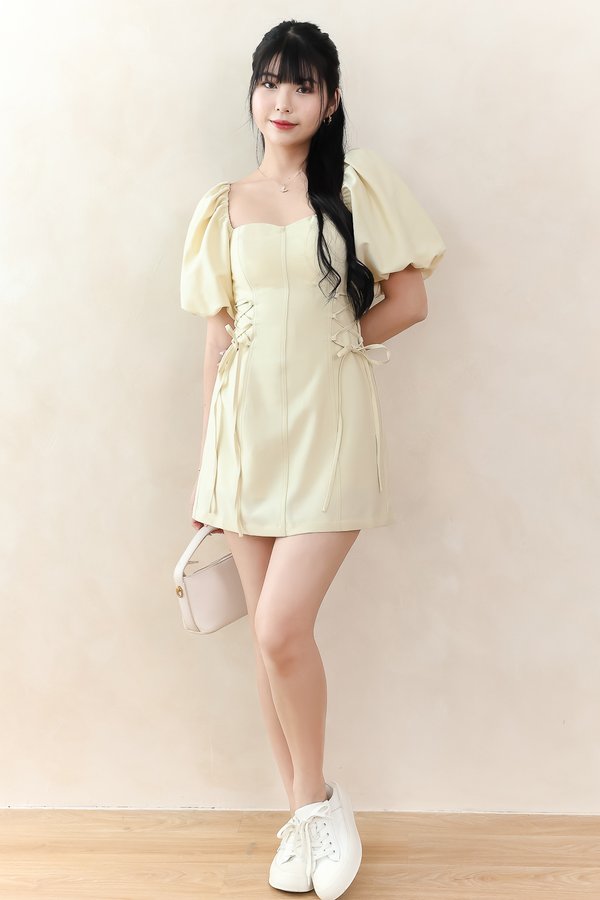 DEFECT | Serene Sweetheart Sleeved Romper Dress in Light Yellow in XL