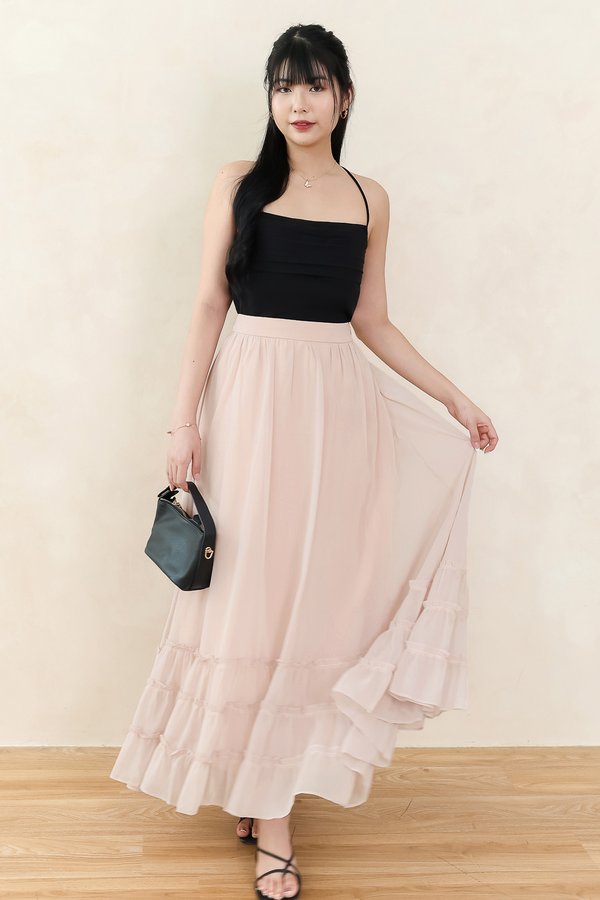DEFECT | Ceda Chiffon Midaxi Skirt in Blush Pink in S