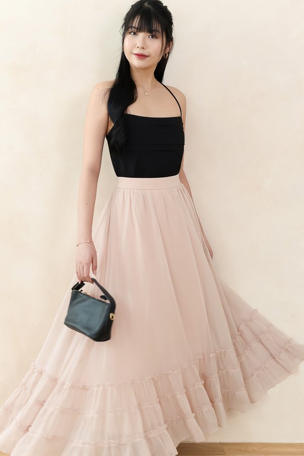 DEFECT | Ceda Chiffon Midaxi Skirt in Blush Pink in S