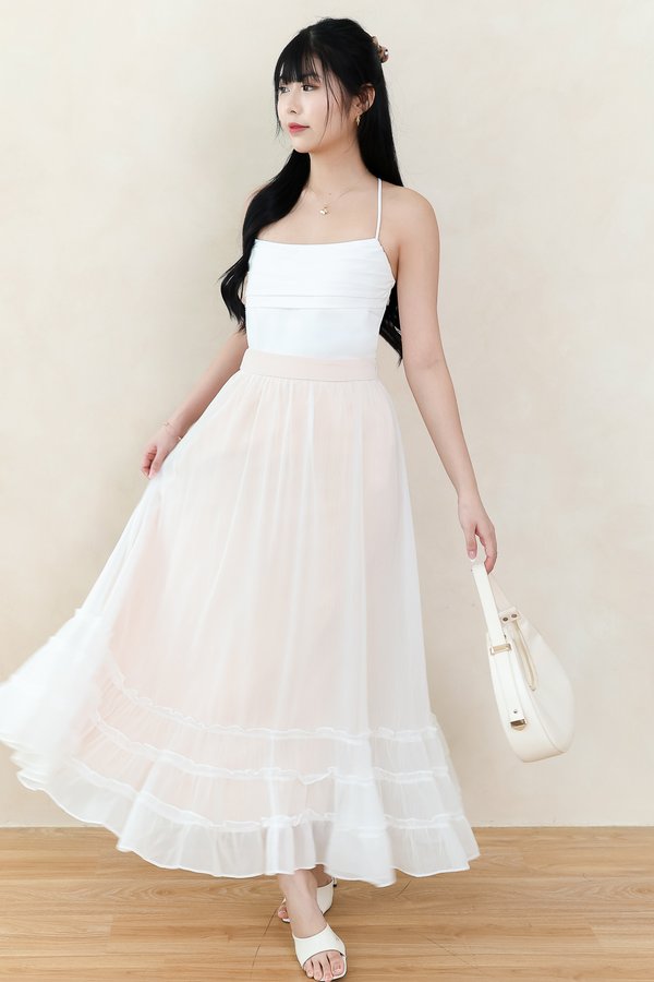 DEFECT | Ceda Chiffon Midaxi Skirt in White x Nude in M