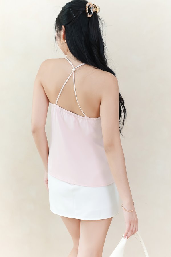 Claredy Cross Back Pearl Top in Light Pink