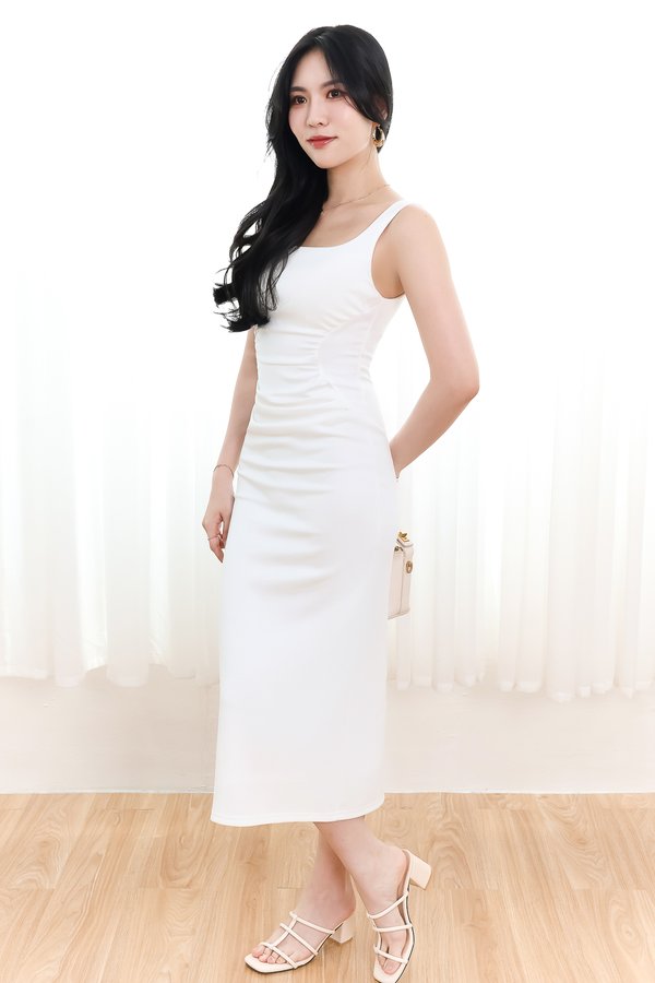 Rianne Ruched Midi Dress in White