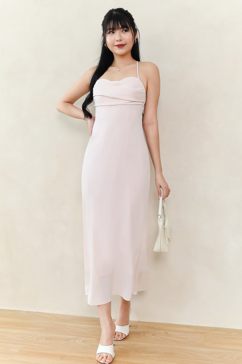 Clarelle Cross Back Midaxi Dress in Light Pastel Pink