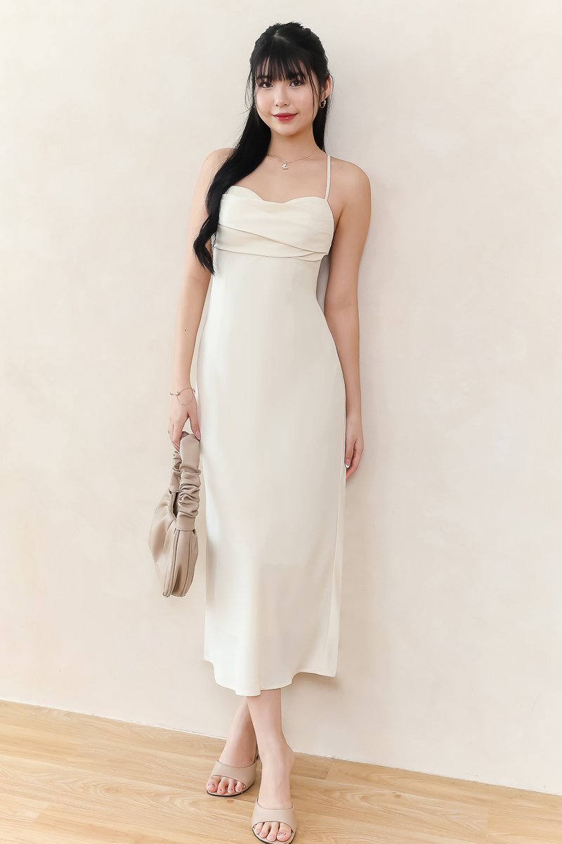 DEFECT | Clarelle Cross Back Midaxi Dress in Cream Yellow in S